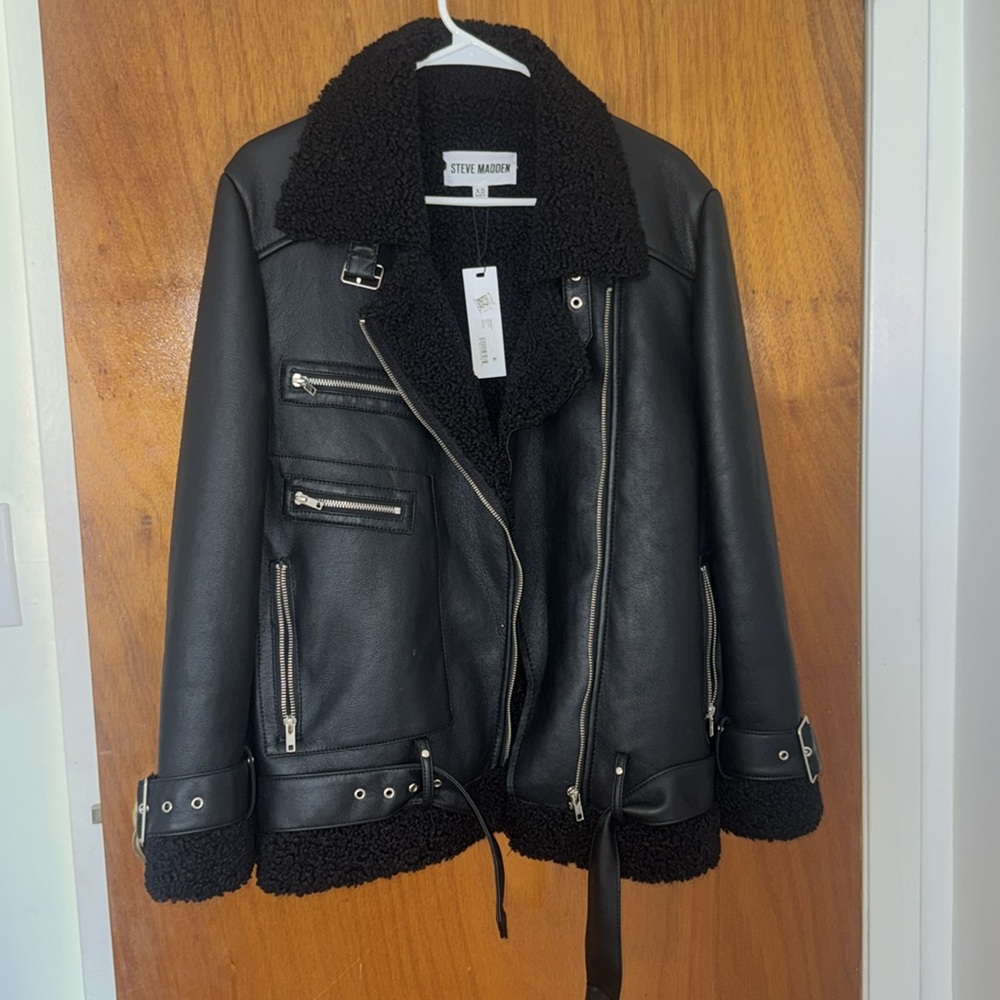 Steve Madden faux leather and fur jacket (never worn)
